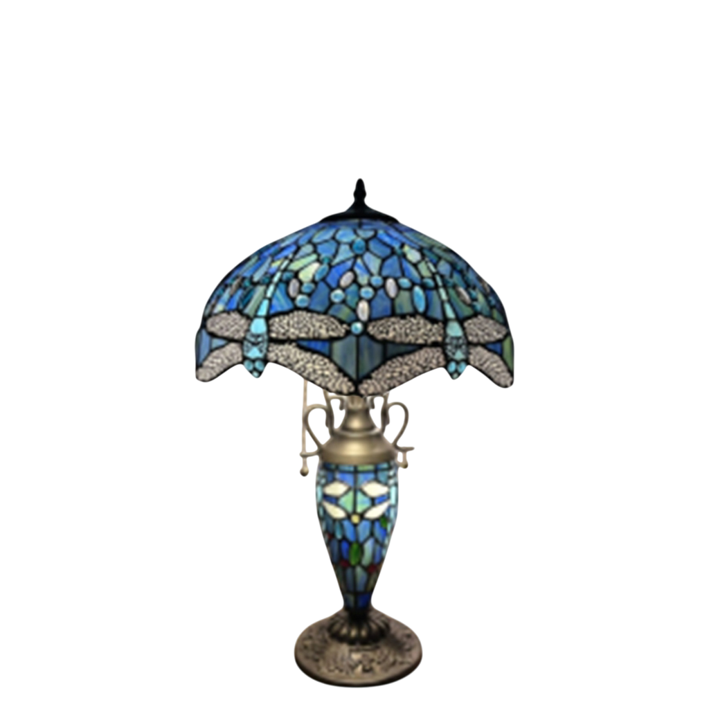 Lampada da Tavolo Tiffany Minster Blu Libellula 14"