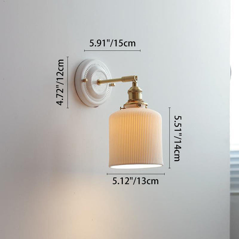 Applique da parete in ceramica vintage tradizionale rotonda in ottone con 1 luce per soggiorno