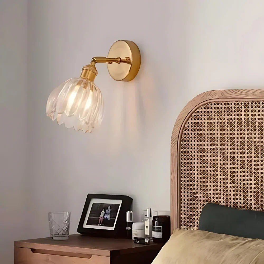 Applique da Parete in Vetro a Tulipano in Ottone Vintage 1 Luce