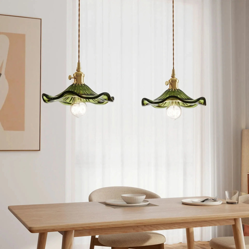 Glarefusion Vintage Glass Hibiscus Flower Pendant Light