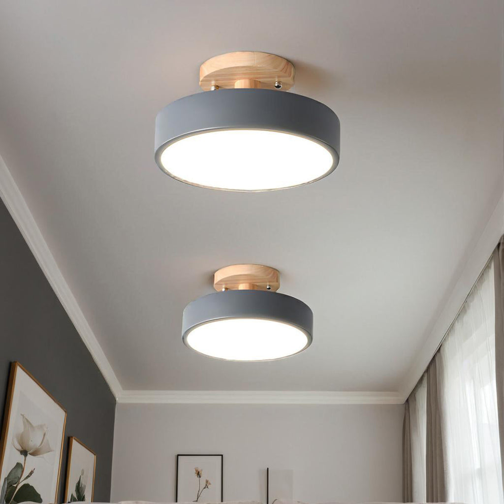 Glarefusion Rotondo Semi Flush Lampada da Soffitto in Legno