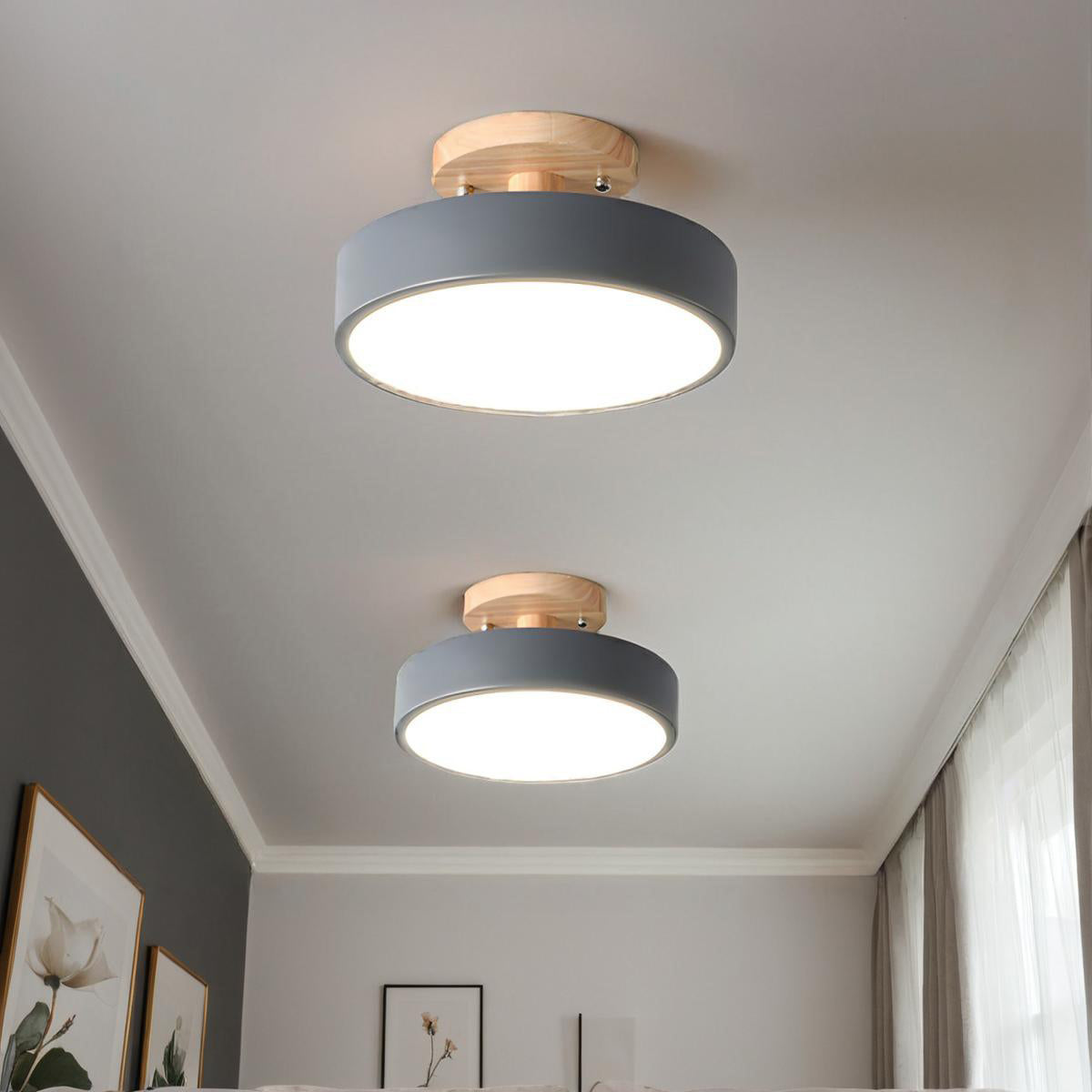 Glarefusion Rotondo Semi Flush Lampada da Soffitto in Legno