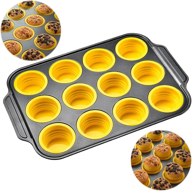Stampo per Muffin in Silicone con Struttura Metallica Robusta – Stampo Flessibile per Muffin e Cupcake