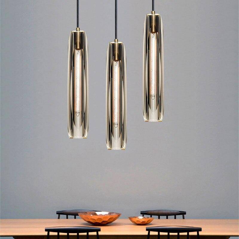 Lampada a sospensione in vetro designer di ottone di giugno fumé