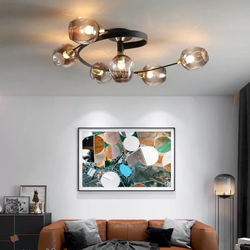 Valentina Lampada da Soffitto Flush Mount, Vetro, Nero/Oro, Sala da Pranzo