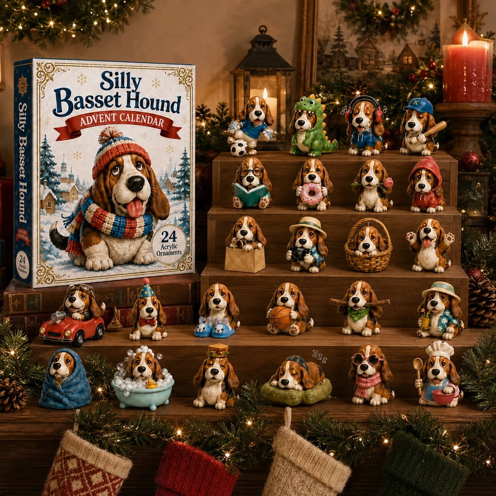 🔥🎁Calendario dell'Avvento Basset Hound Sciocco 2026 - Countdown Festivo di 24 Giorni