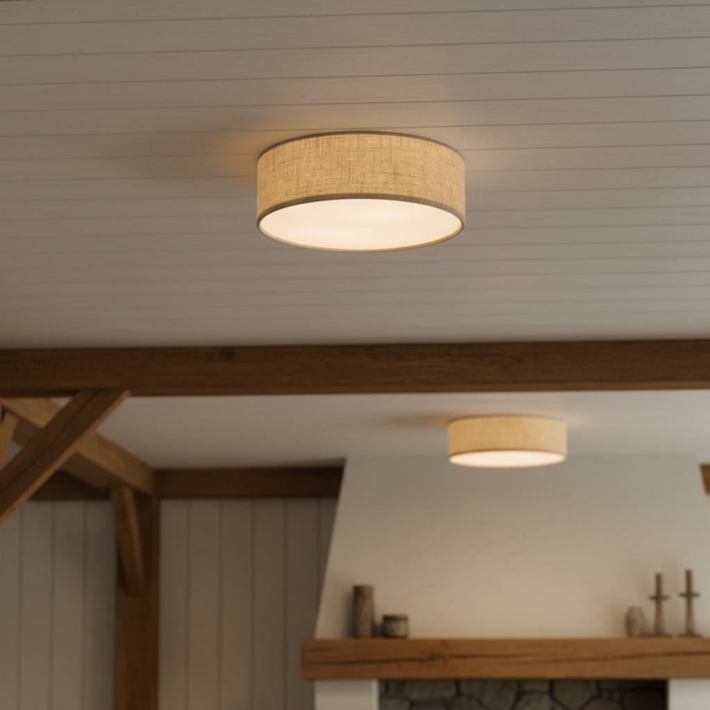 Lampada da soffitto a tamburo in lino per camera moderna