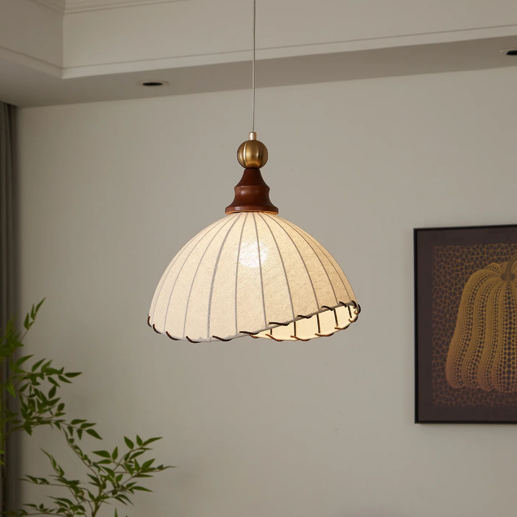 Lampada a sospensione in tessuto plissettato vintage