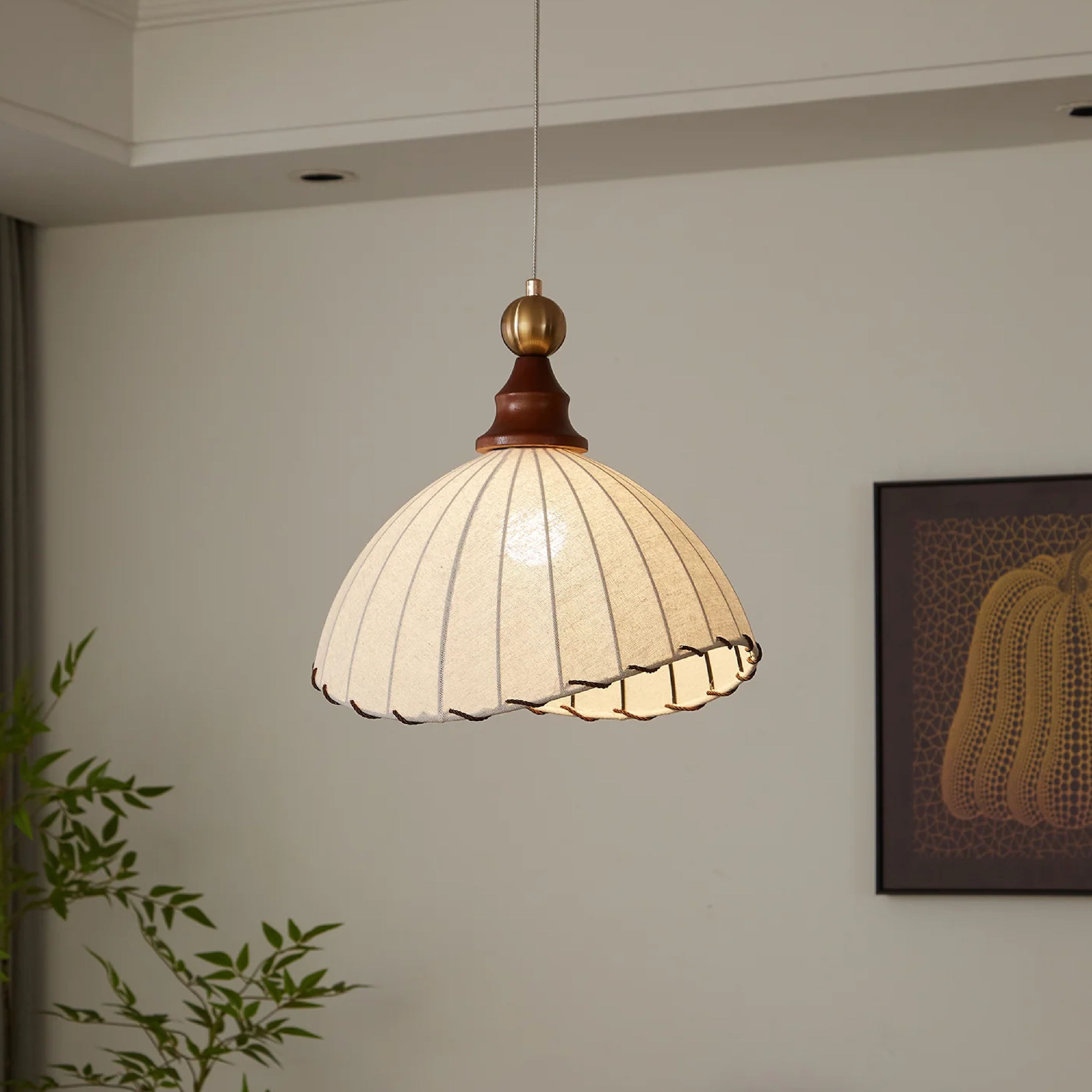 Lampada a sospensione in tessuto plissettato vintage