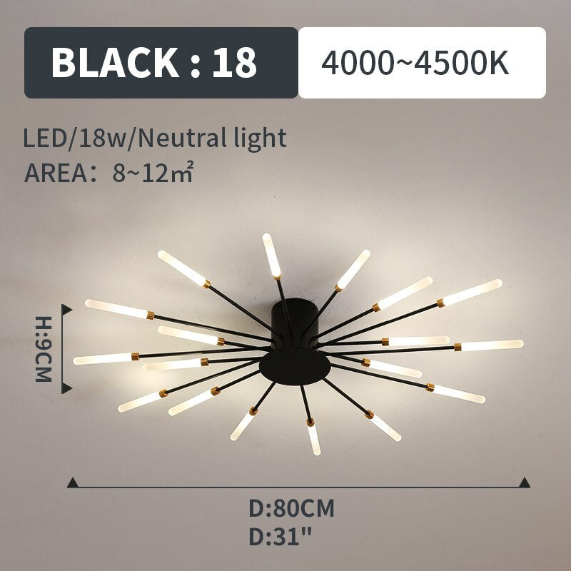 Wesley Flush-Mount Ceiling Light Fuochi d'Artificio, Nero/Oro