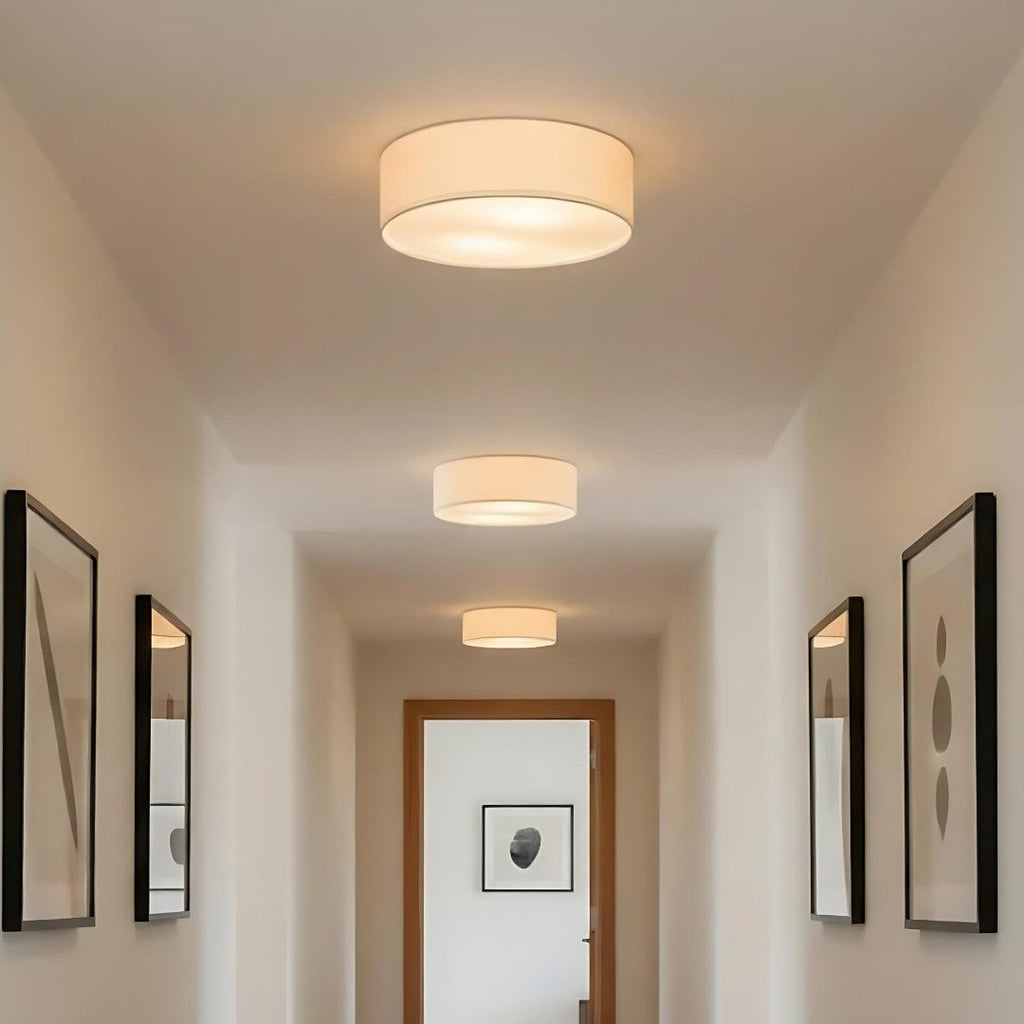 Lampada da soffitto a tamburo in lino per camera moderna