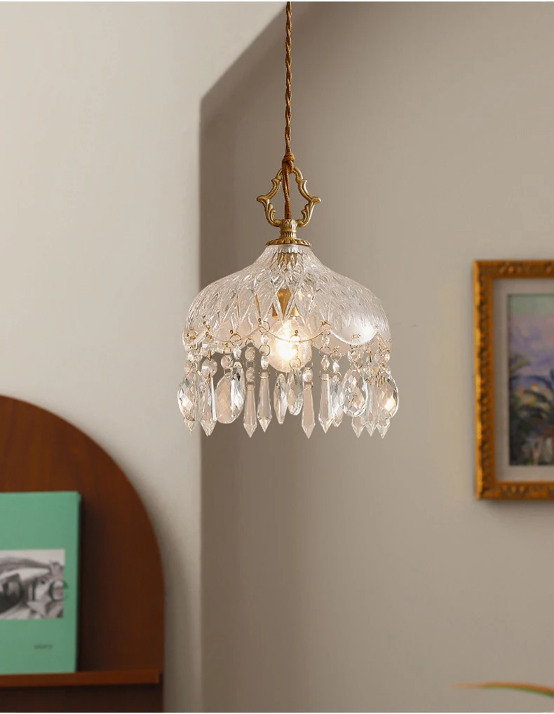 Lampada a sospensione in vetro retro francese