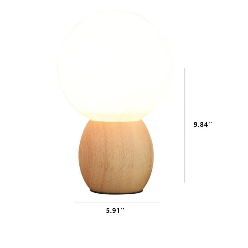 Lampada da Tavolo a Sfera in Vetro Bianco Latte in Legno Massello Nordico con 1 Luce
