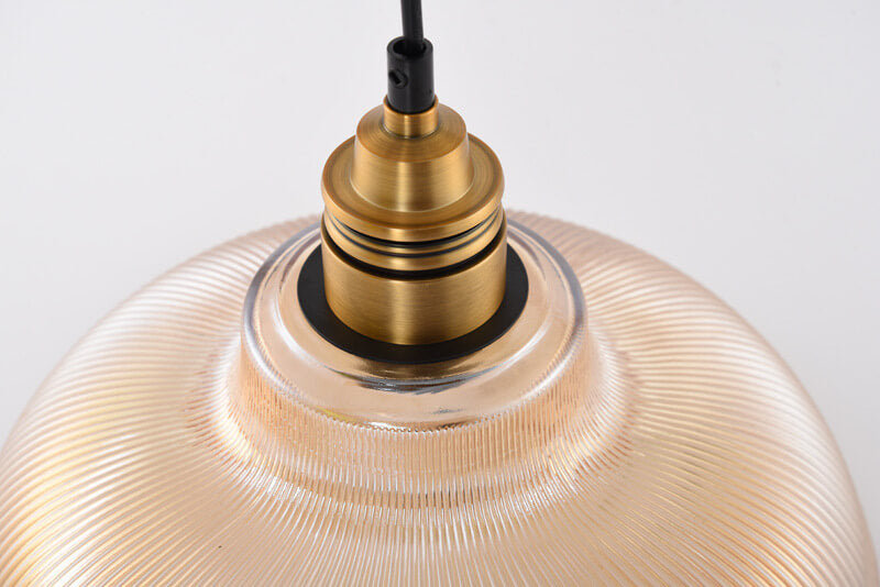 Lampada a Sospensione Vintage con Coperchio Striato in Vetro 1 Luce