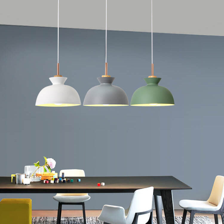 Lampadario Pendente Moderno in Legno di Quercia Nordico con Campana in Ferro per Soggiorno