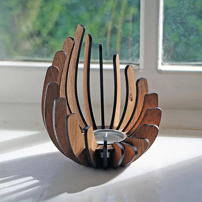 LumoLotus – Porta candela in legno ispirato al boho