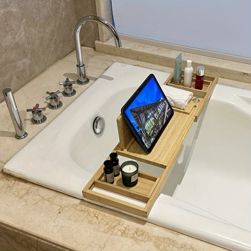 BambooLux - Vassoio per vasca da bagno estensibile per un relax simile a una spa