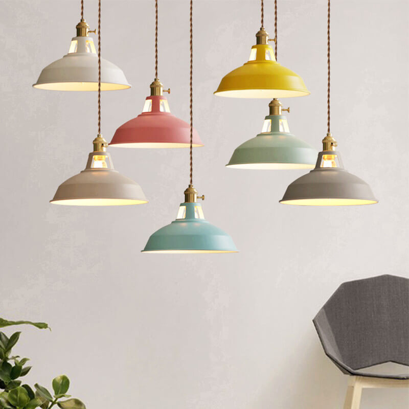Lampada a sospensione industriale a 1 luce con paralume colorato