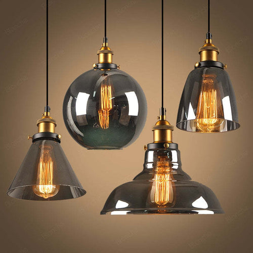 Arisha Industriale LED Lampada a Sospensione Vetro Chiaro/Ambra/Grigio Fumo