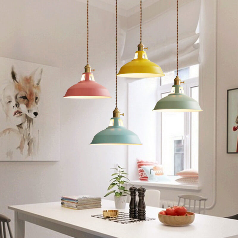 Lampada a sospensione industriale a 1 luce con paralume colorato