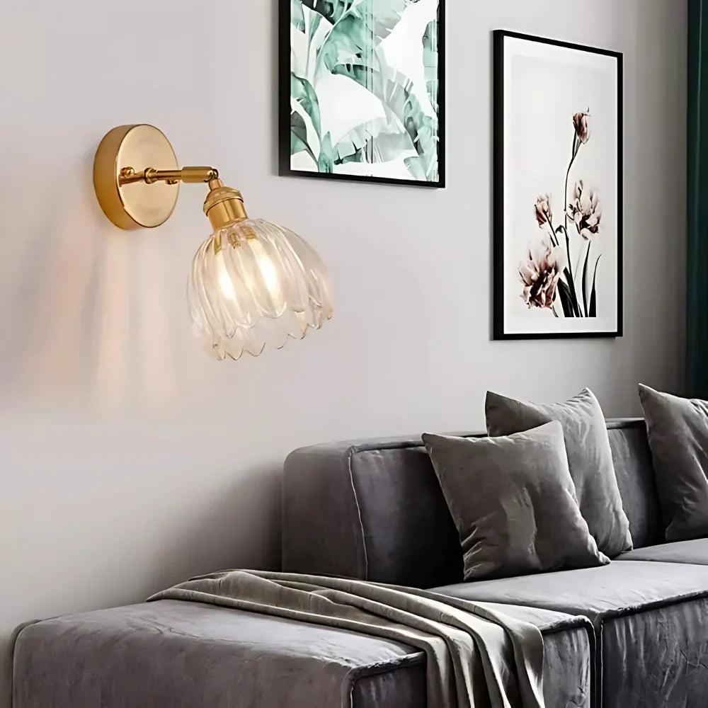 Applique da Parete in Vetro a Tulipano in Ottone Vintage 1 Luce