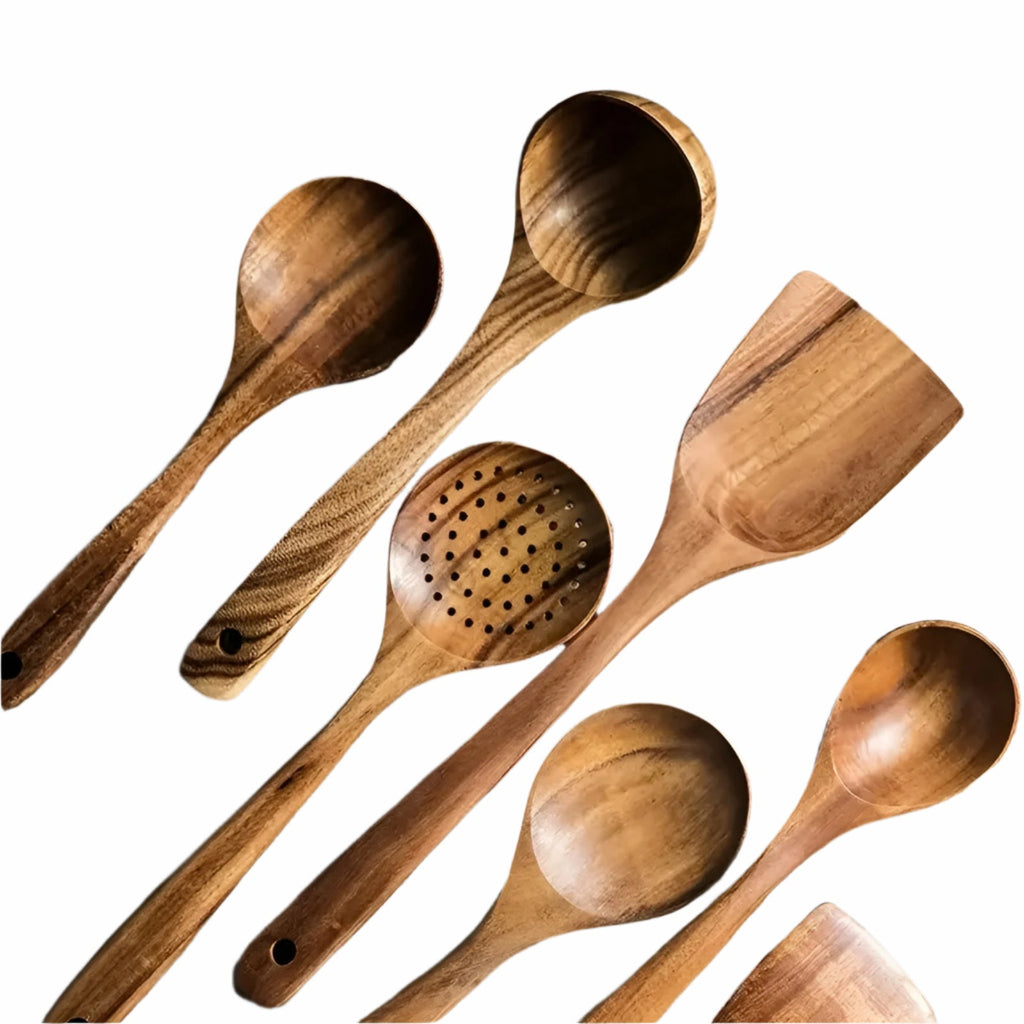 Set di utensili da cucina in legno – Set da 5 pezzi di spatole naturali per padelle antiaderenti