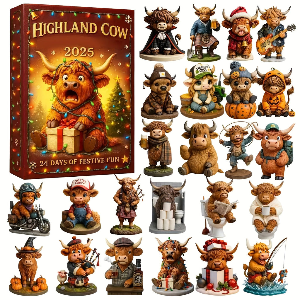 HighlandJoy | Calendario dell'Avvento 3D Mucca delle Highlands 2025 Esperienza Natalizia Unica 24 Figure