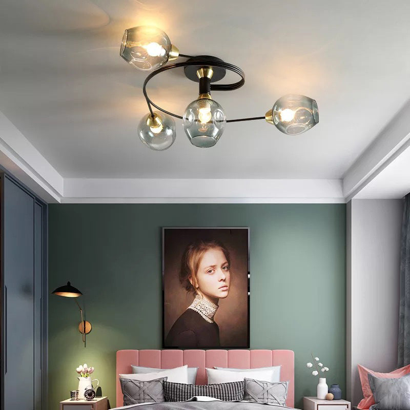 Valentina Lampada da Soffitto Flush Mount, Vetro, Nero/Oro, Sala da Pranzo