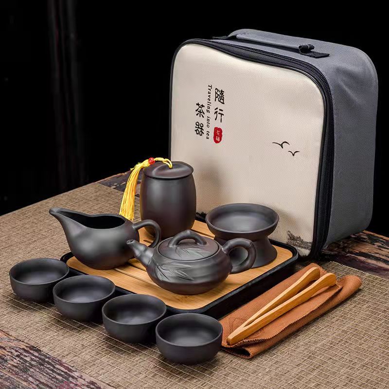 SteepCase - Set da tè da viaggio in 9 pezzi con custodia e finitura scura