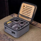 SteepCase - Set da tè da viaggio in 9 pezzi con custodia e finitura scura