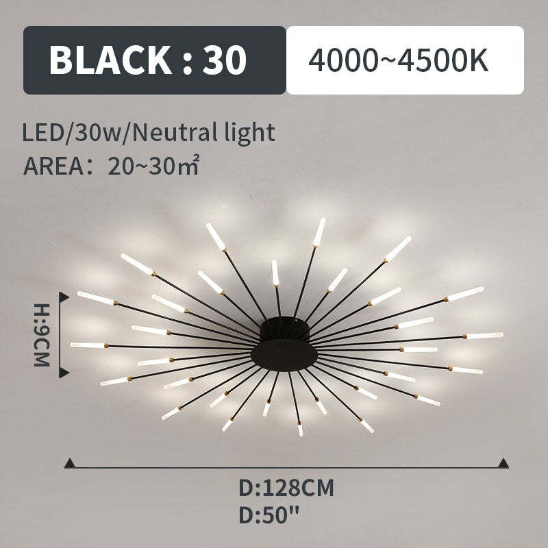 Wesley Flush-Mount Ceiling Light Fuochi d'Artificio, Nero/Oro