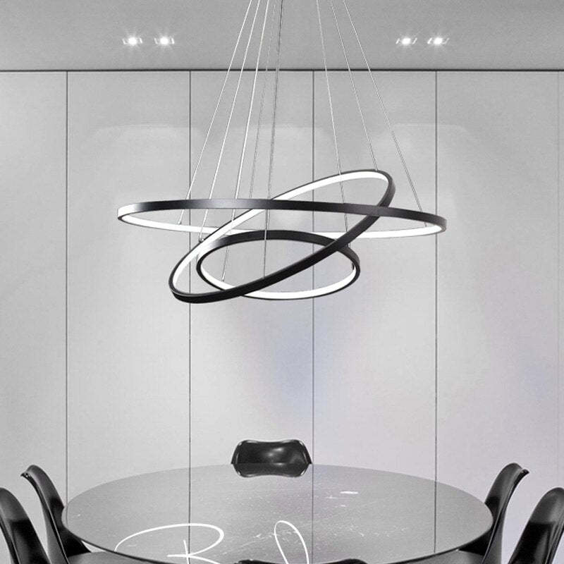 Lampada a Sospensione LED Illuminato Arisha Design Bianco/Nero/Oro Anello Interno Soggiorno/Camera da Letto