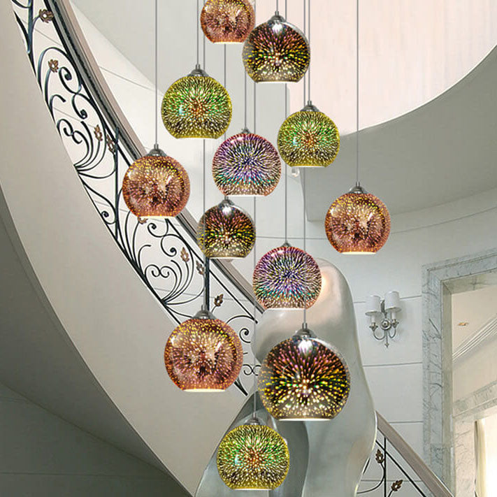 Moderna Creativa Lampada a Sospensione Dome in Vetro Colorato con Fuochi d'Artificio a 1 Luce