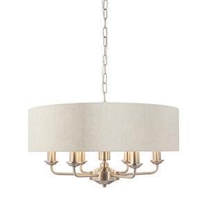 Pendente Endon Highclere in Cromo Spazzolato a 6 Luci - Paralume in Lino Naturale
