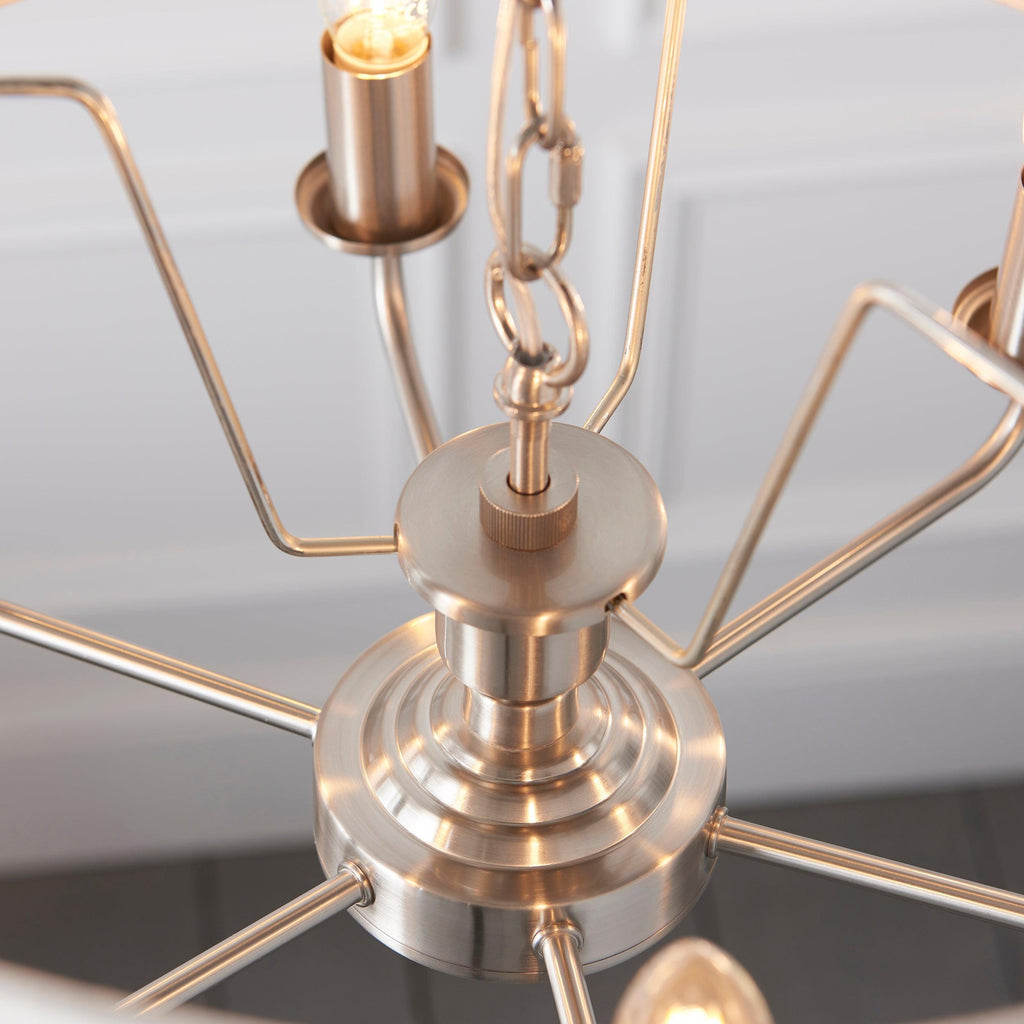 Pendente Endon Highclere in Cromo Spazzolato a 6 Luci - Paralume in Lino Naturale