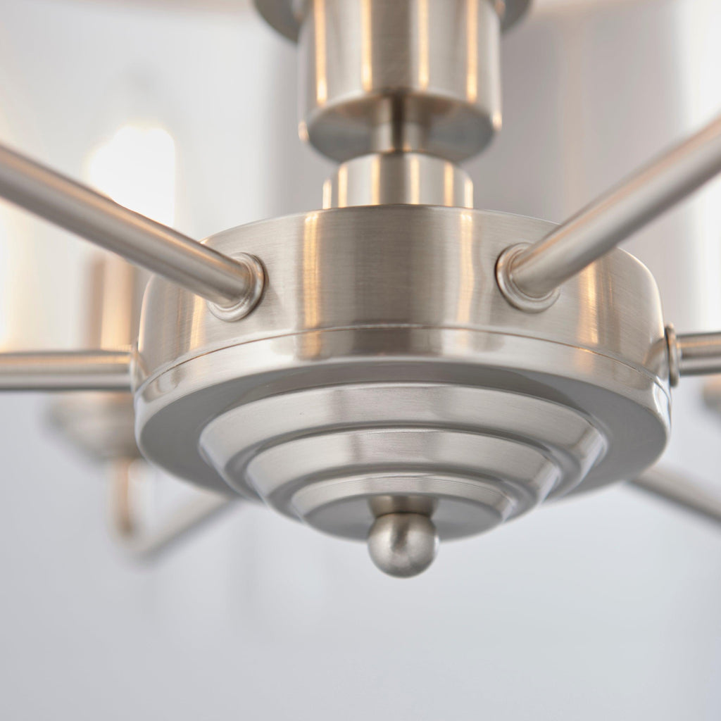 Pendente Endon Highclere in Cromo Spazzolato a 6 Luci - Paralume in Lino Naturale