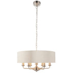 Pendente Endon Highclere in Cromo Spazzolato a 6 Luci - Paralume in Lino Naturale
