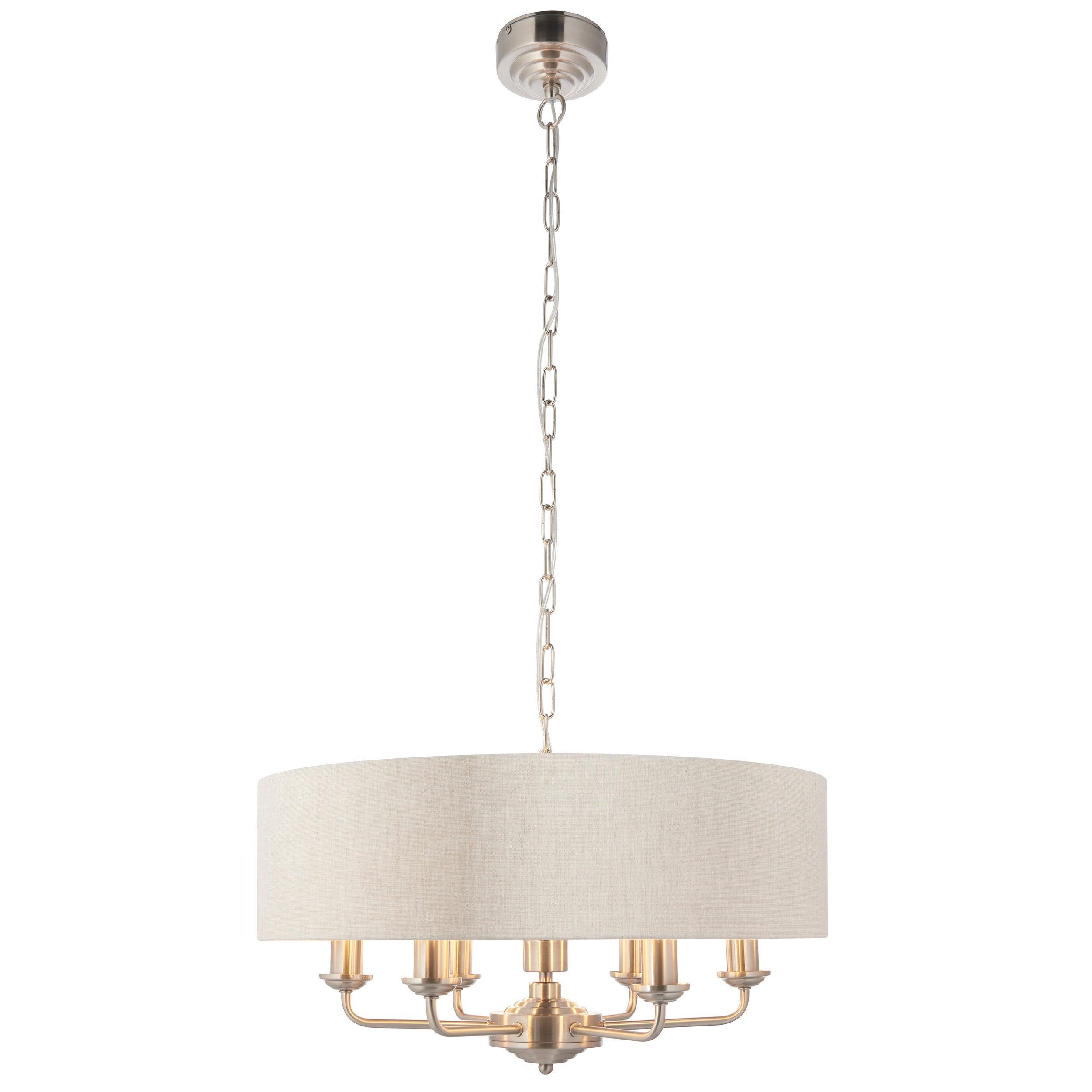 Pendente Endon Highclere in Cromo Spazzolato a 6 Luci - Paralume in Lino Naturale