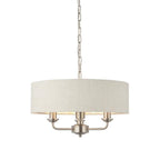 Lampadario Endon Highclere in Cromo Spazzolato con 3 Luci - Paralume in Lino Naturale