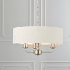 Lampadario Endon Highclere in Cromo Spazzolato con 3 Luci - Paralume in Lino Naturale