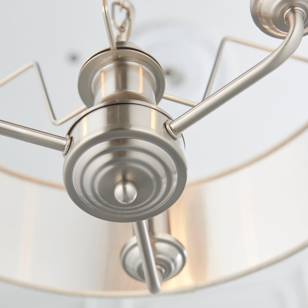 Lampadario Endon Highclere in Cromo Spazzolato con 3 Luci - Paralume in Lino Naturale