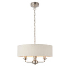 Lampadario Endon Highclere in Cromo Spazzolato con 3 Luci - Paralume in Lino Naturale