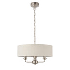 Lampadario Endon Highclere in Cromo Spazzolato con 3 Luci - Paralume in Lino Naturale