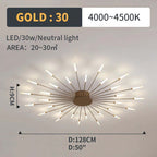 Wesley Flush-Mount Ceiling Light Fuochi d'Artificio, Nero/Oro