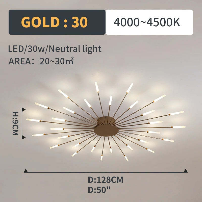 Wesley Flush-Mount Ceiling Light Fuochi d'Artificio, Nero/Oro