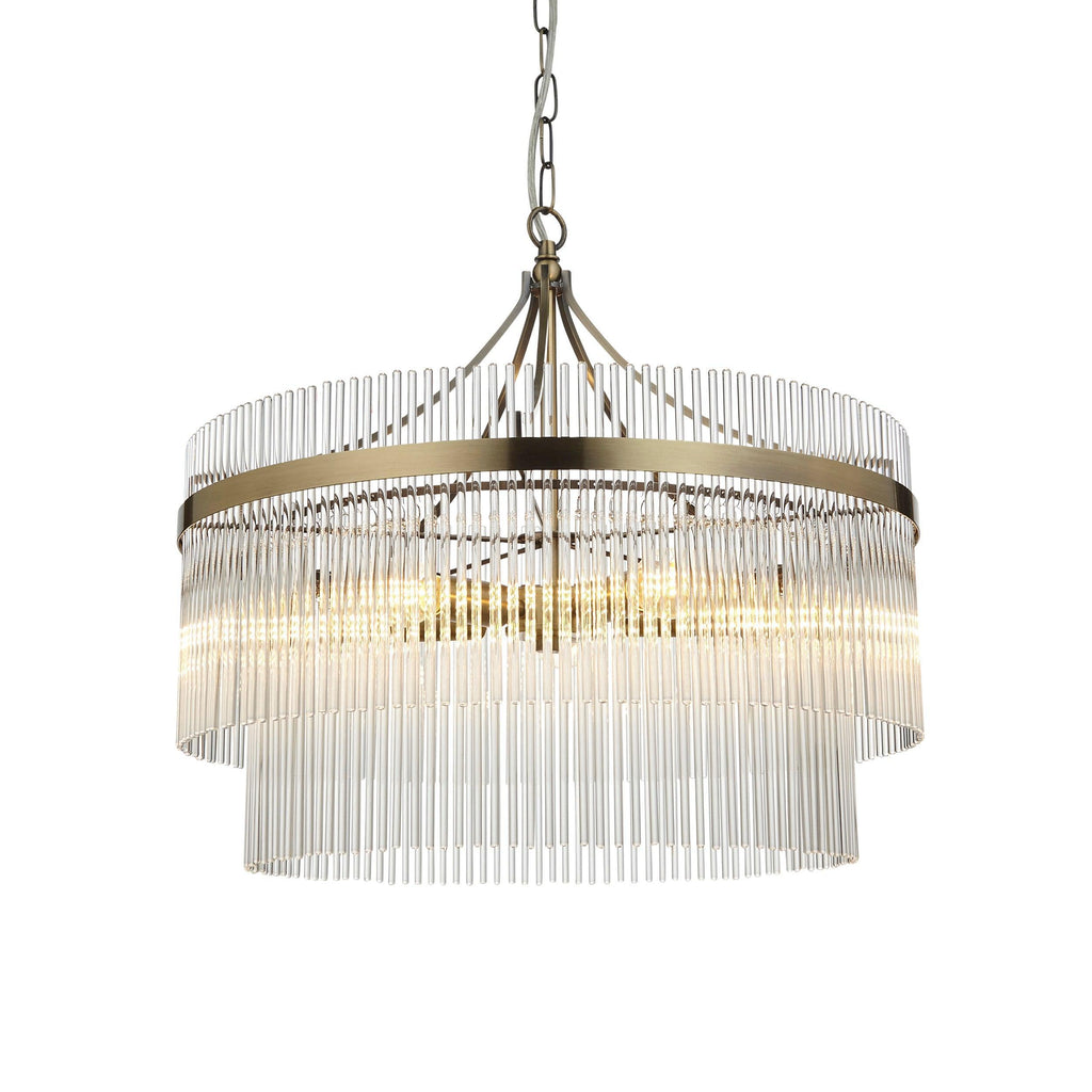 Lampadario Marietta in Ottone con 5 Luci - Aste di Vetro