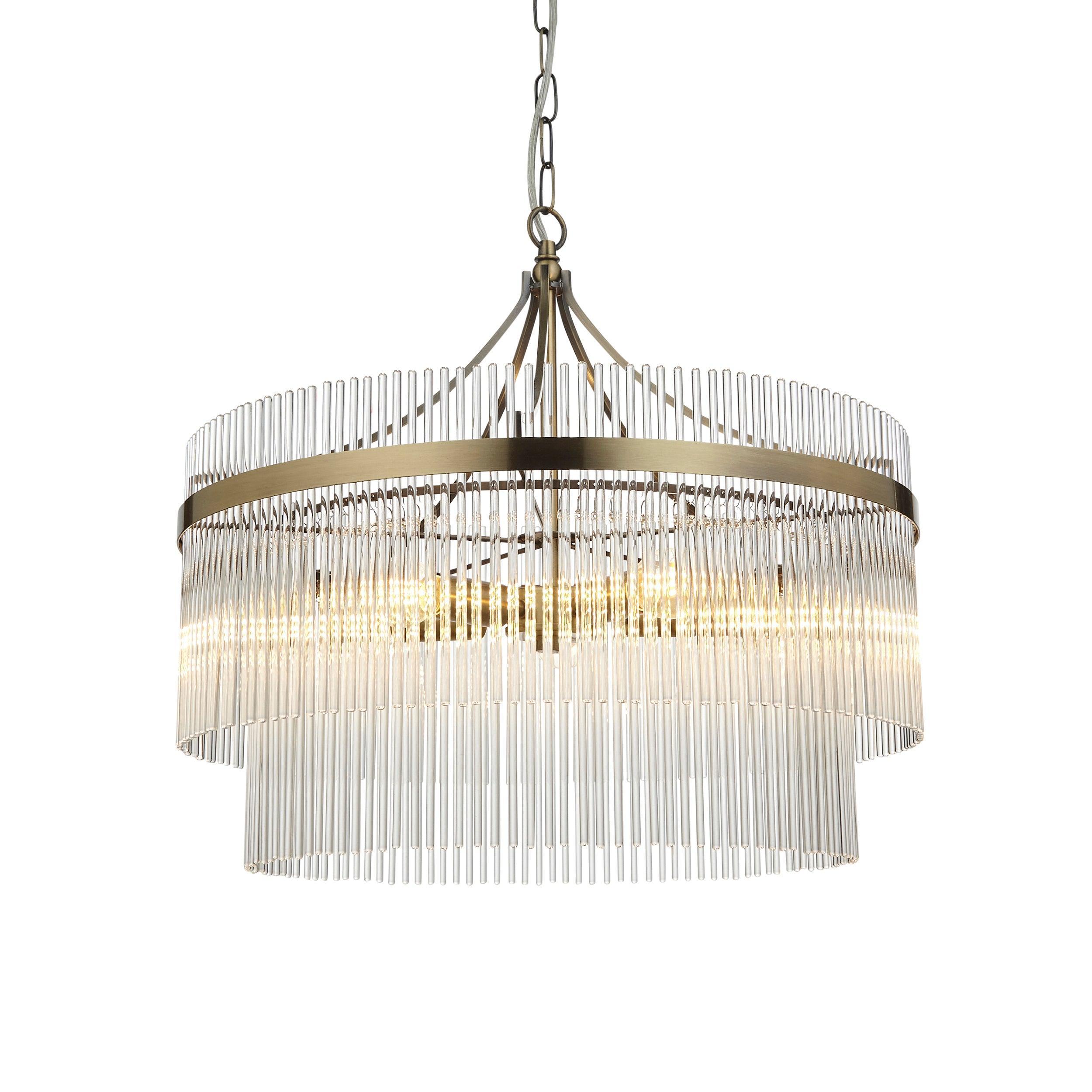 Lampadario Marietta in Ottone con 5 Luci - Aste di Vetro