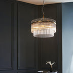 Lampadario Marietta in Ottone con 5 Luci - Aste di Vetro