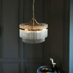 Lampadario Marietta in Ottone con 5 Luci - Aste di Vetro