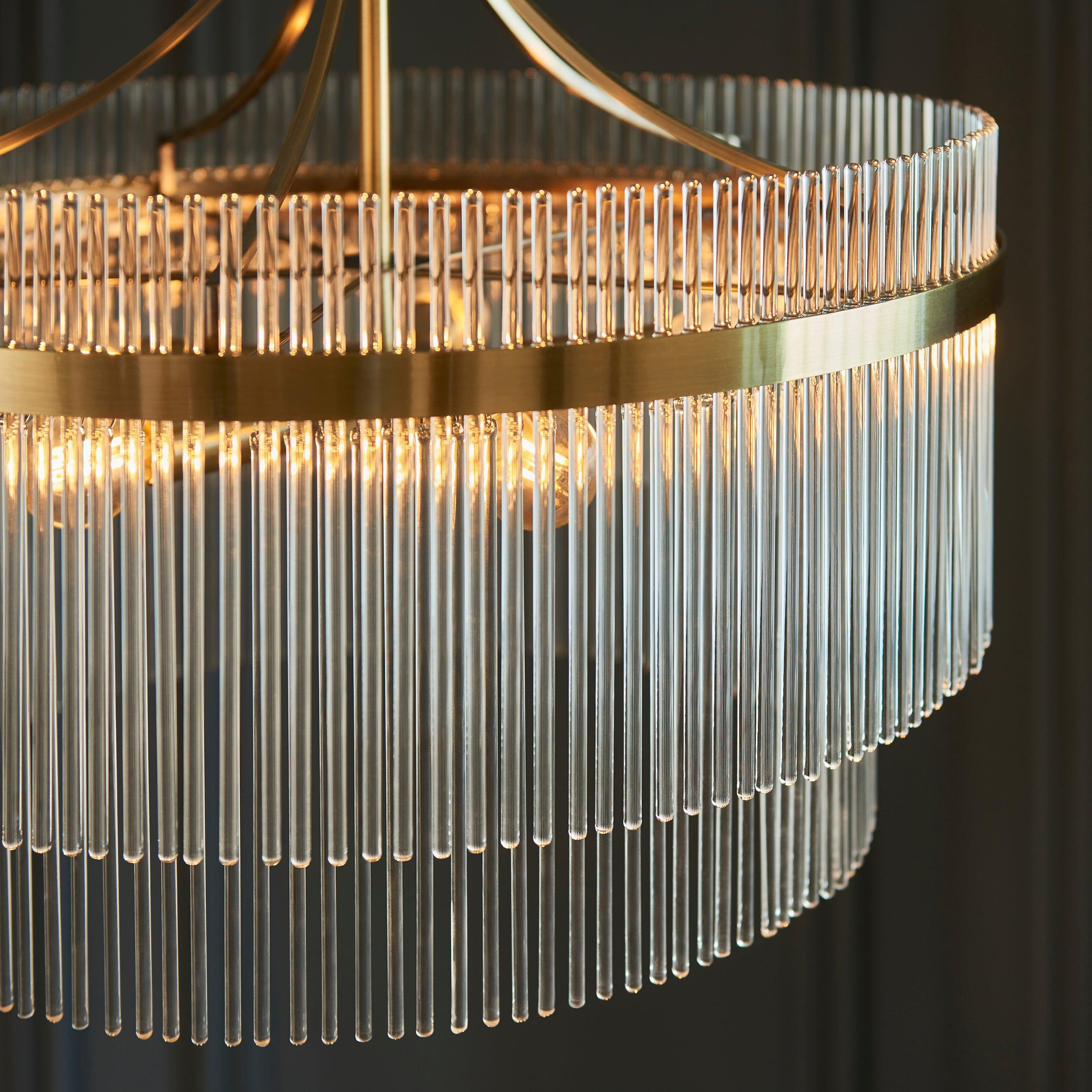 Lampadario Marietta in Ottone con 5 Luci - Aste di Vetro